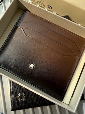 Montblanc Men's Leather Card Holder Wallet - Dark Brown